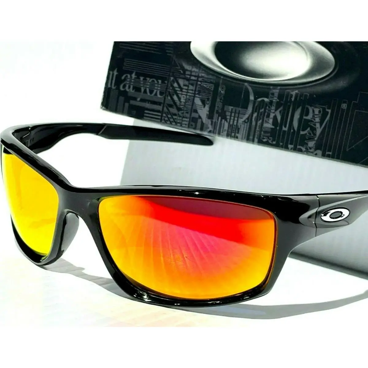 Oakley Canteen Black Shiny w Polarized Galaxy Ruby Iridium Sunglass 9225