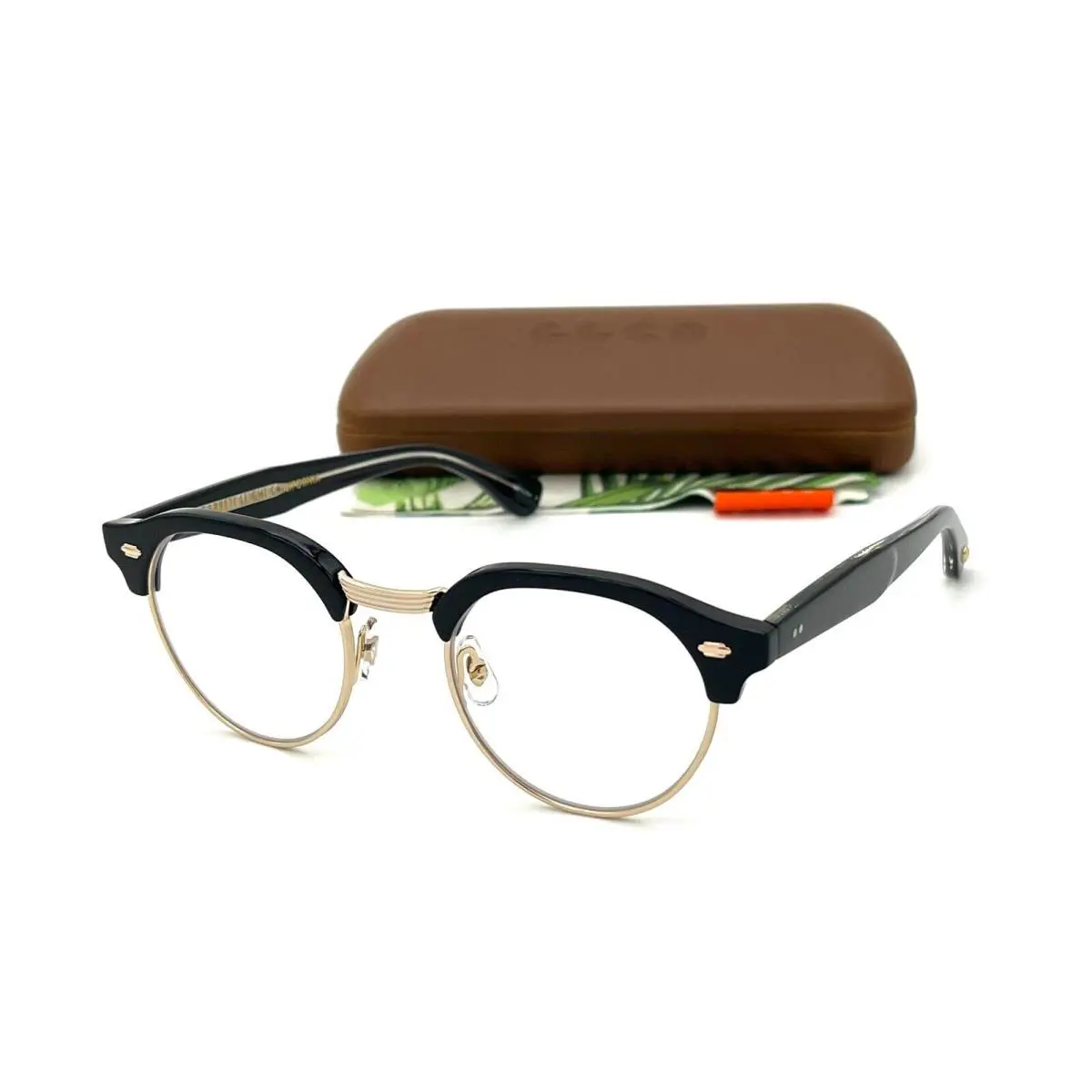 Oakwood Bk-g Black Gold / Clear Lens 47mm Eyeglasses by Garrett Leight