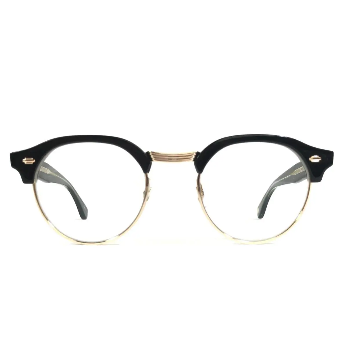 Garrett Leight Eyeglasses Frames Oakwood Bkg Black Gold Round Full Rim 47-23-145 - Frame: Multicolor