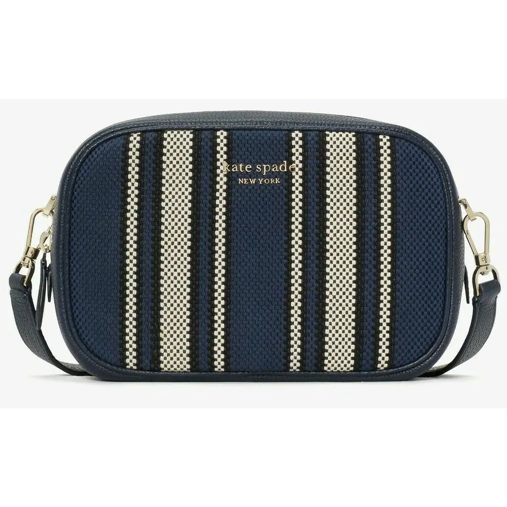 Kate Spade Astrid Oval Crossbody Navy Blue Leather Canvas Bag PXR00433 FS