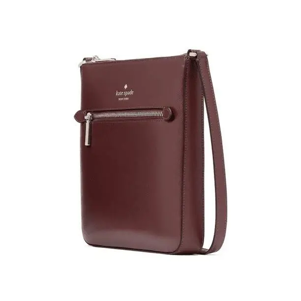 Kate Spade Sadie North South Grenache Saffiano Leather Crossbody Bag K7379 - Handle/Strap: Purple, Hardware: Gold, Exterior: Burgendy
