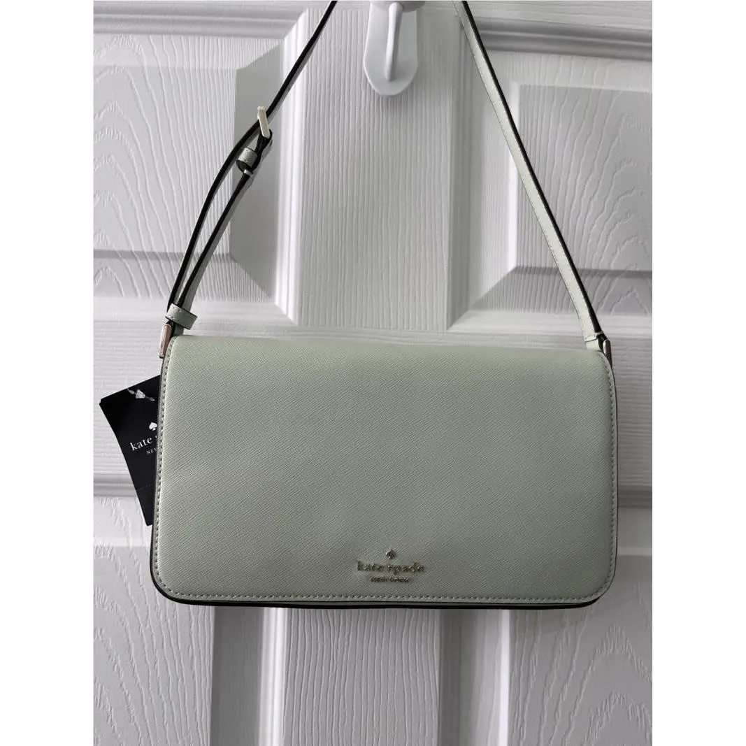 Kate Spade Flap Shoulder Saffiano Leather Light Olive KF371 New