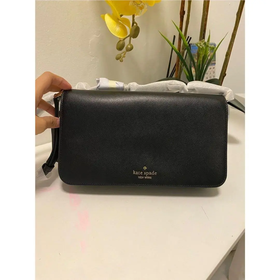 Kate Spade Staci Black Saffiano Leather Flap Shoulder Bag Purse KF371