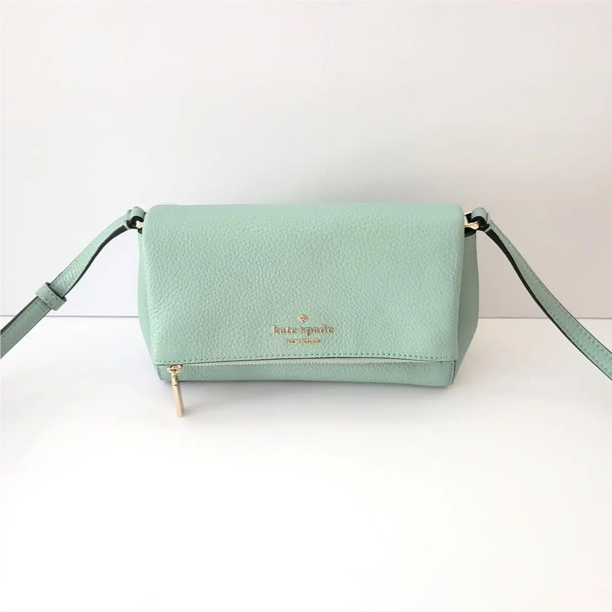 KE487 Leila Pebbled Leather Mini Flap Zip Crossbody Aventurine by Kate Spade