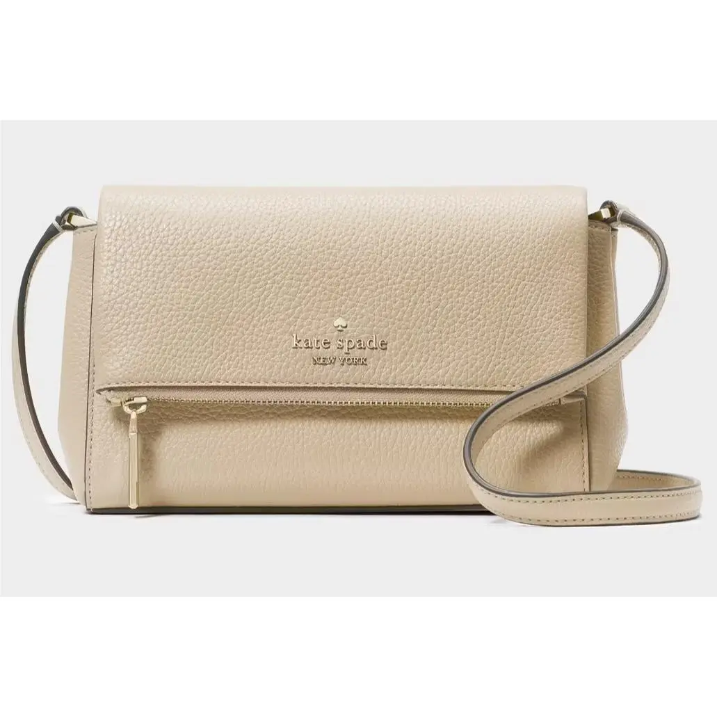 Kate Spade Leila Mini Zip Crossbody Bag Beige Leather Purse KE487