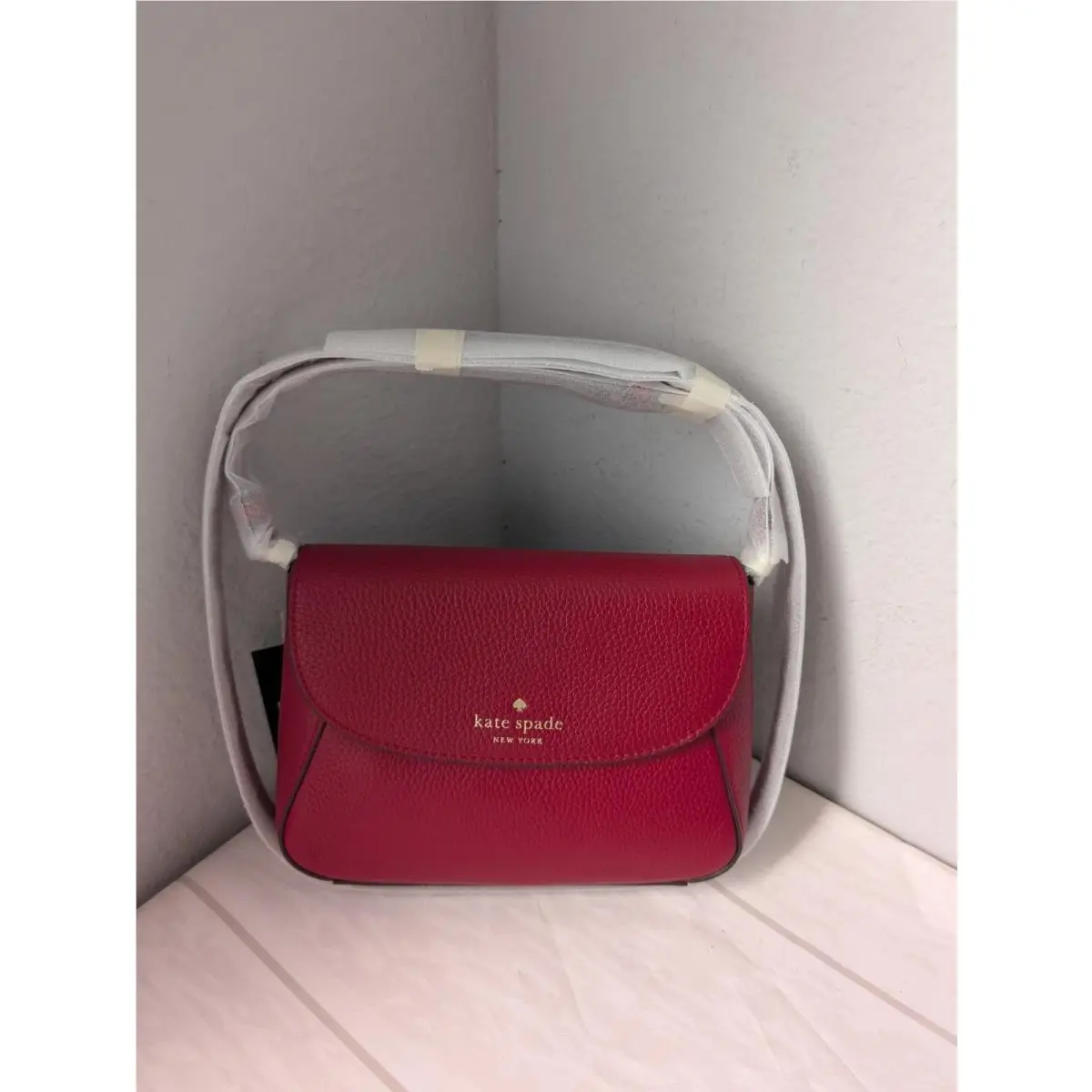 KF364 Monica Small Flap Crossbody Bag Red Jam Leather Purse by Kate Spade