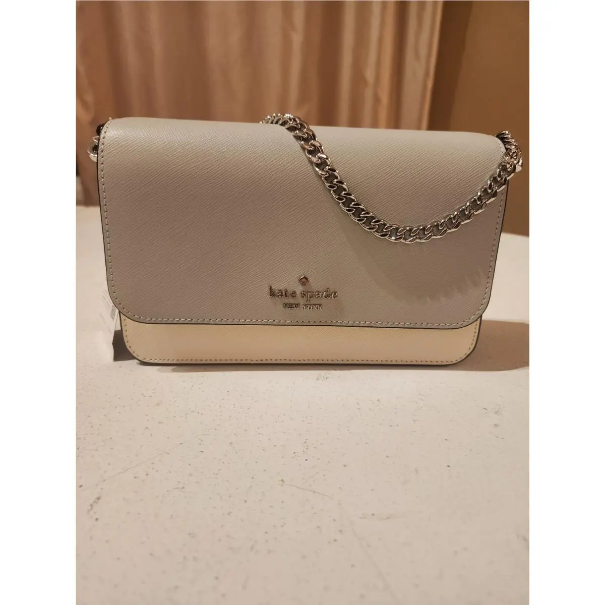 Madison Flap Crossbody Bag Gray White Black Leather KC517 FS by Kate Spade