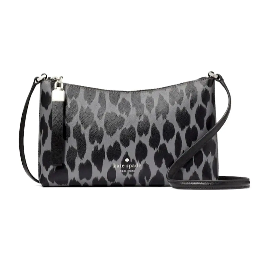 Kate Spade Sadie Spotted Animal Greybl Saffiano Leather Crossbody KE747 New Nip