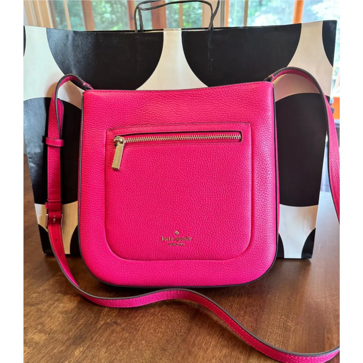 Kate Spade Leila Top Zip Crossbody Messenger Purse Pebble Leather Bright Rose