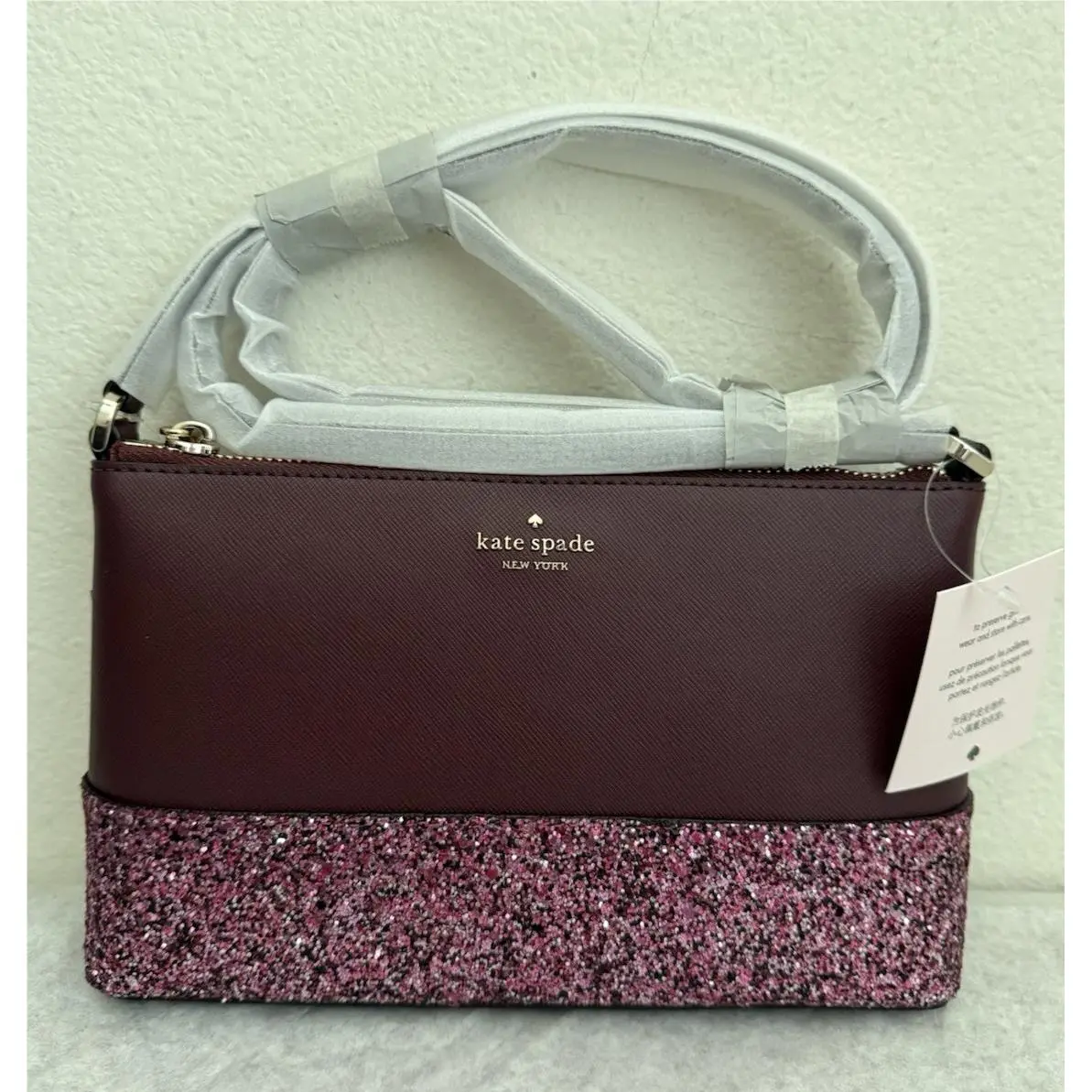 Kate Spade Flash Glitter Fabric Mixed Crossbody Bag K8711 Cherrywood