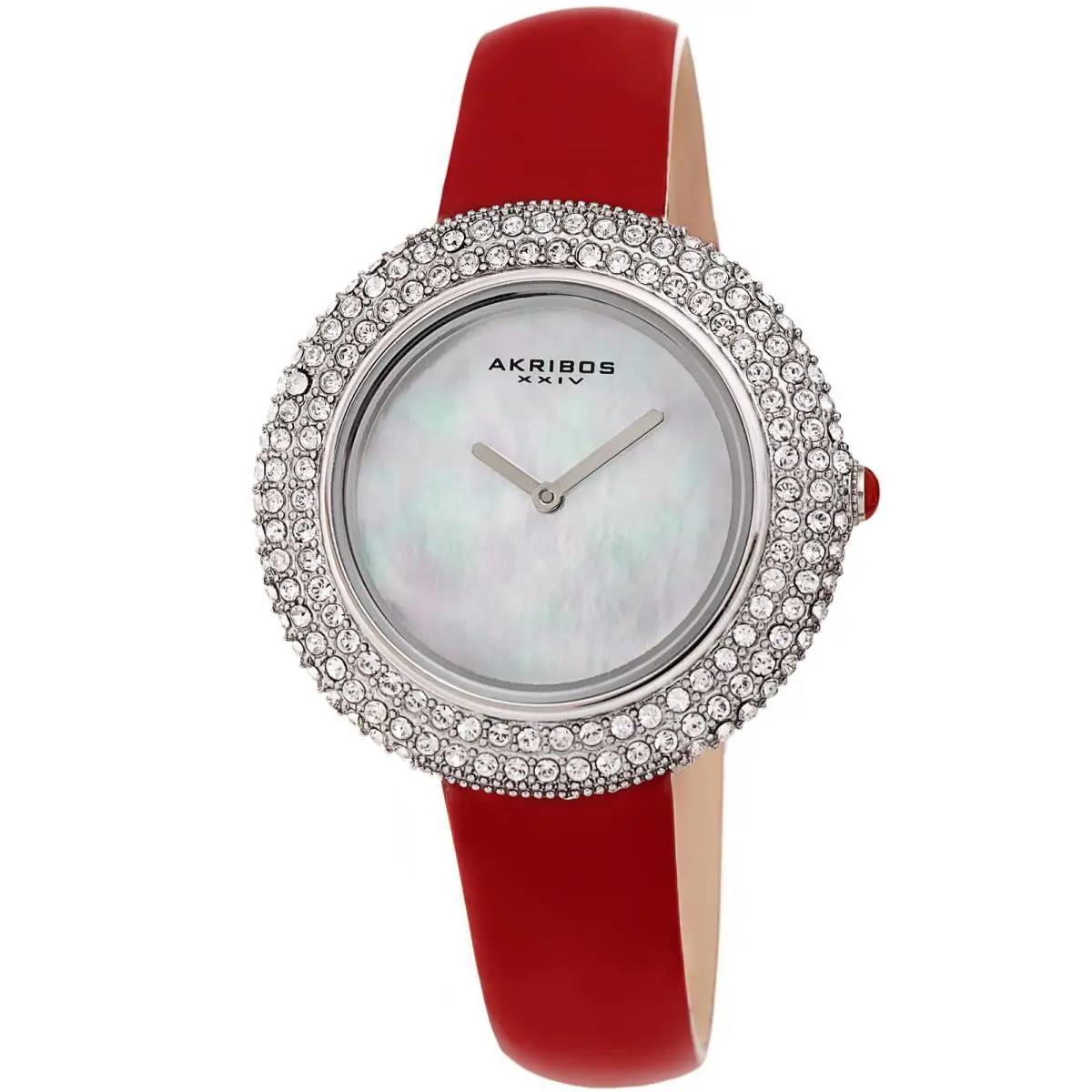 Women`s Akribos Xxiv Swarovski Crystal Mother of Pearl Dial Leather Strap Watch Brilliant Red by Akribos XXIV