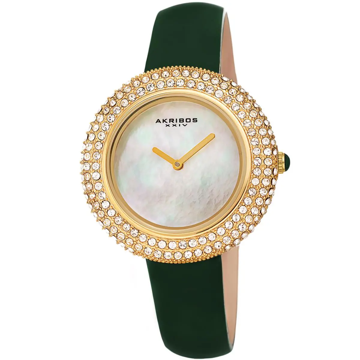 Women`s Akribos Xxiv Swarovski Crystal Mother of Pearl Dial Leather Strap Watch Hunter Green by Akribos XXIV
