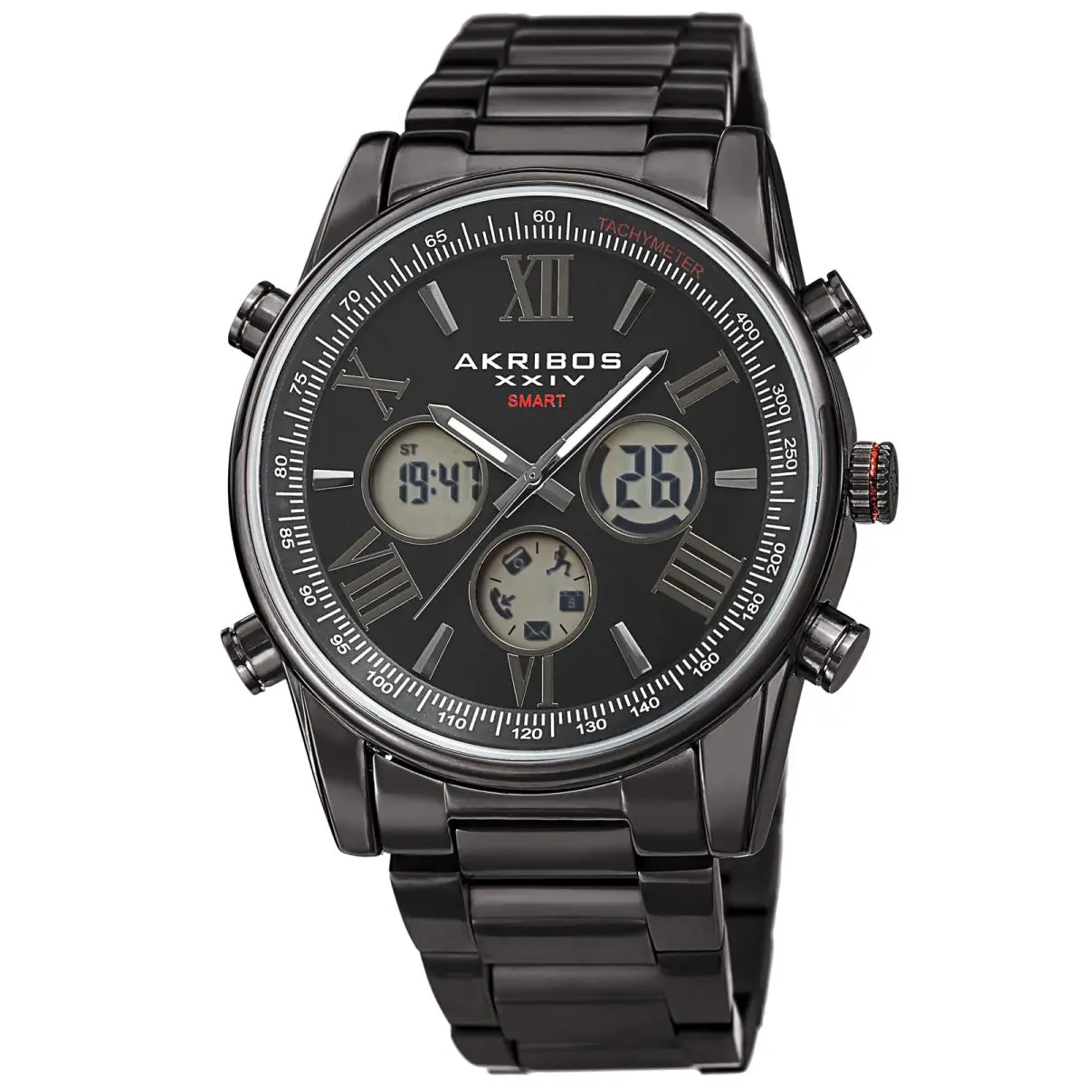 Akribos Xxiv Men`s AK1095 Quartz Smart Stainless Steel Link Bracelet Watch Black by Akribos XXIV