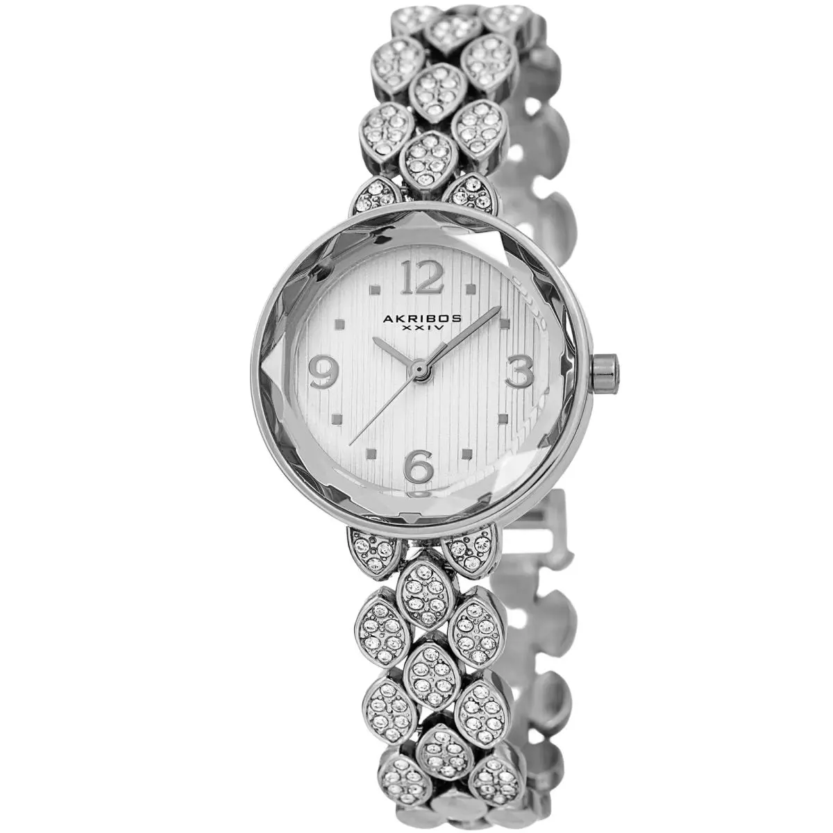 Women`s Akribos Xxiv AK839 Swarovski Crystal Studded Link Bracelet Watch Silver Tone by Akribos XXIV