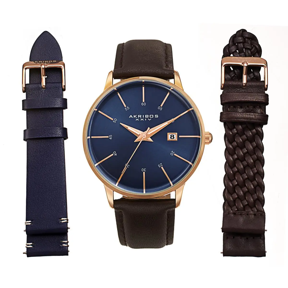 Akribos Xxiv Men`s AK1104 Quartz Date Three Interchangeable Straps Watch Set