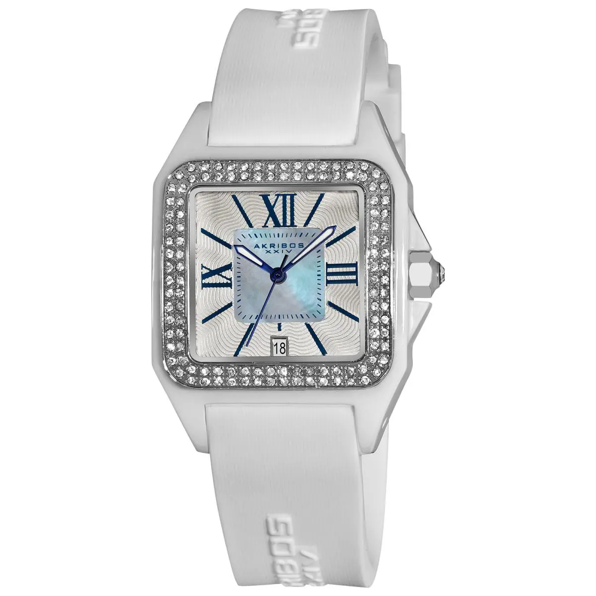 Women`s Akribos Xxiv AK546 Square Ceramic Case Crystal Bezel Mop Dial Watch White by Akribos XXIV