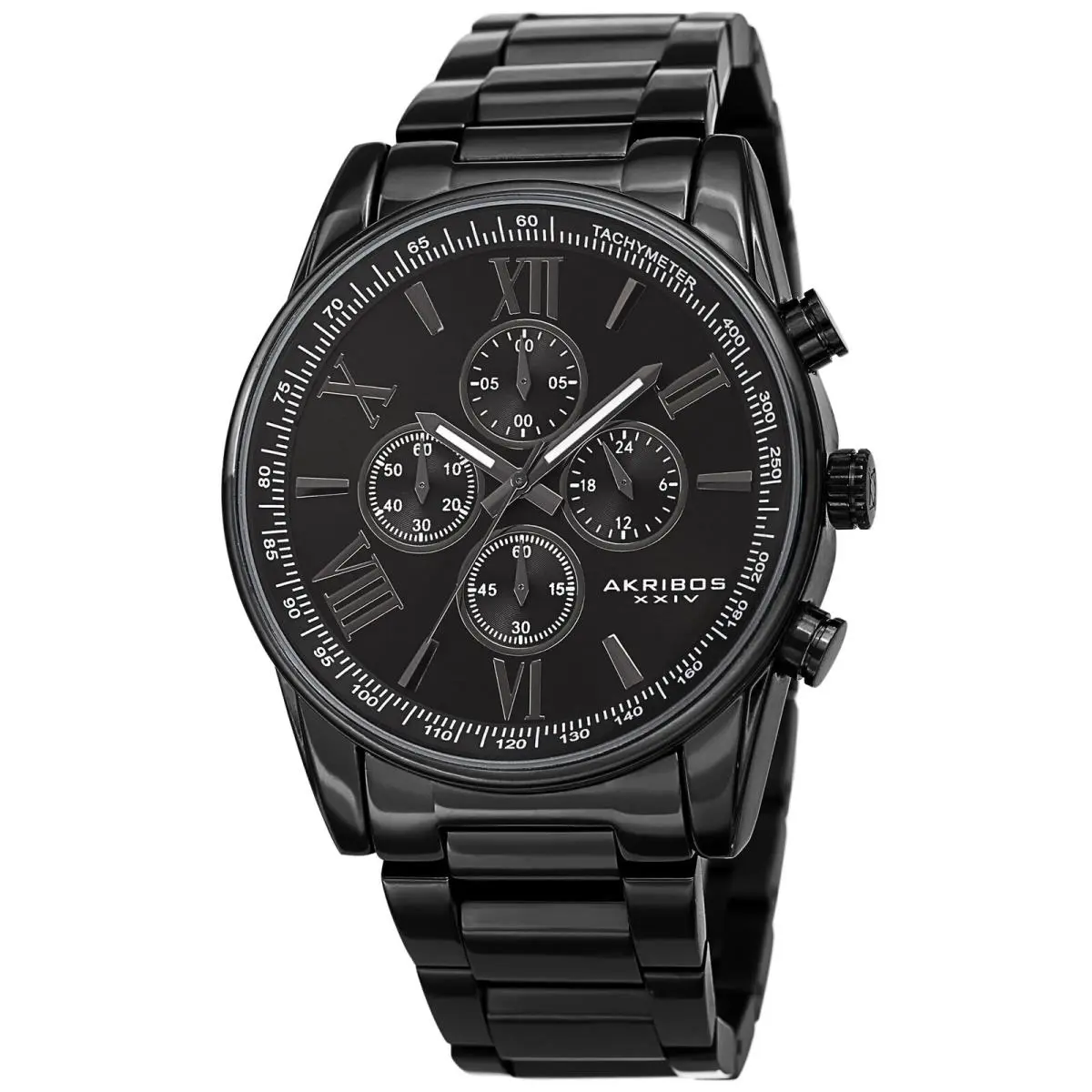 Men`s Akribos Xxiv AK1072 Quartz Chronograph Stainless Steel Bracelet Watch Black by Akribos XXIV
