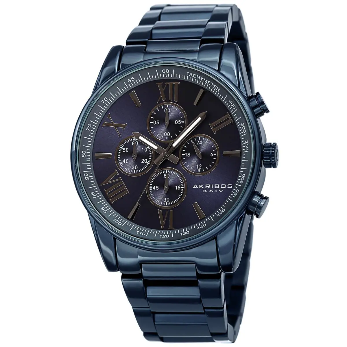 Men`s Akribos Xxiv AK1072 Quartz Chronograph Stainless Steel Bracelet Watch Midnight Blue by Akribos XXIV