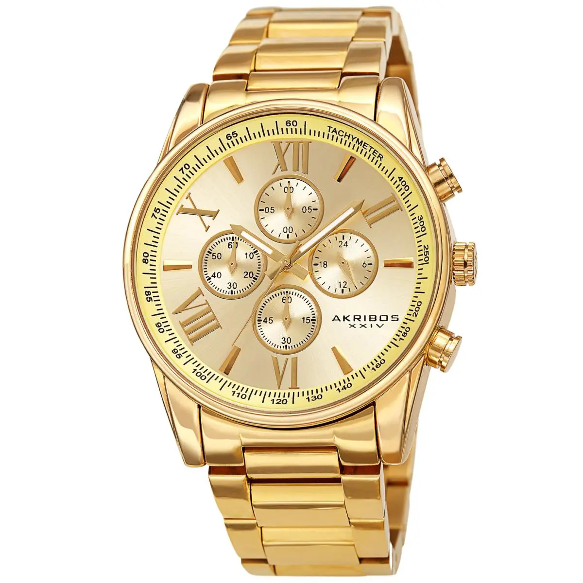 Men`s Akribos Xxiv AK1072 Quartz Chronograph Stainless Steel Bracelet Watch Yellow Gold by Akribos XXIV