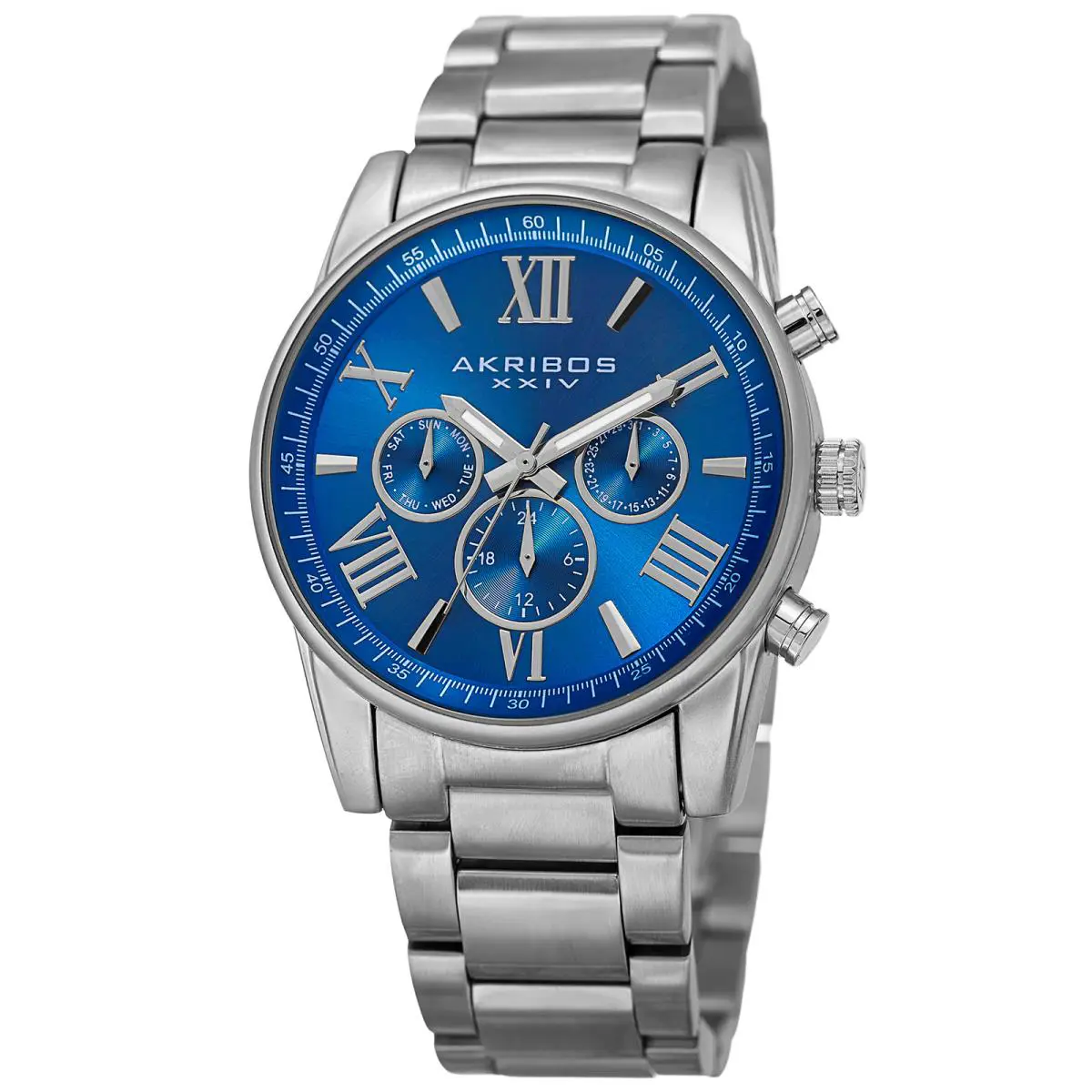Women`s Akribos Xxiv AK908 Swiss Multifunction Sunray Dial Stainless Steel Watch Sapphire Blue Dial by Akribos XXIV
