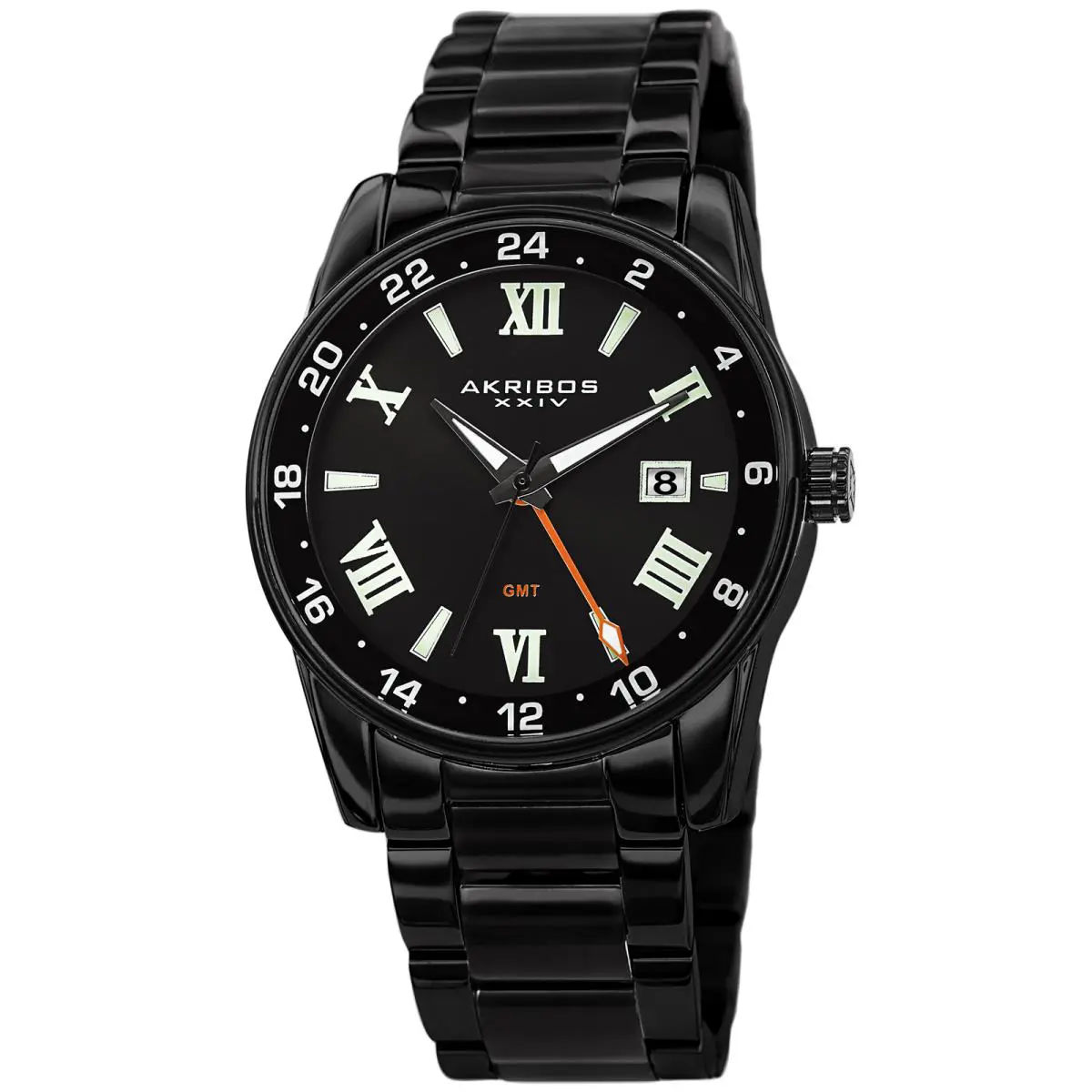 Men`s Akribos Xxiv AK1055 Quartz Multifunction Stainless Steel Bracelet Watch Jet Black by Akribos XXIV