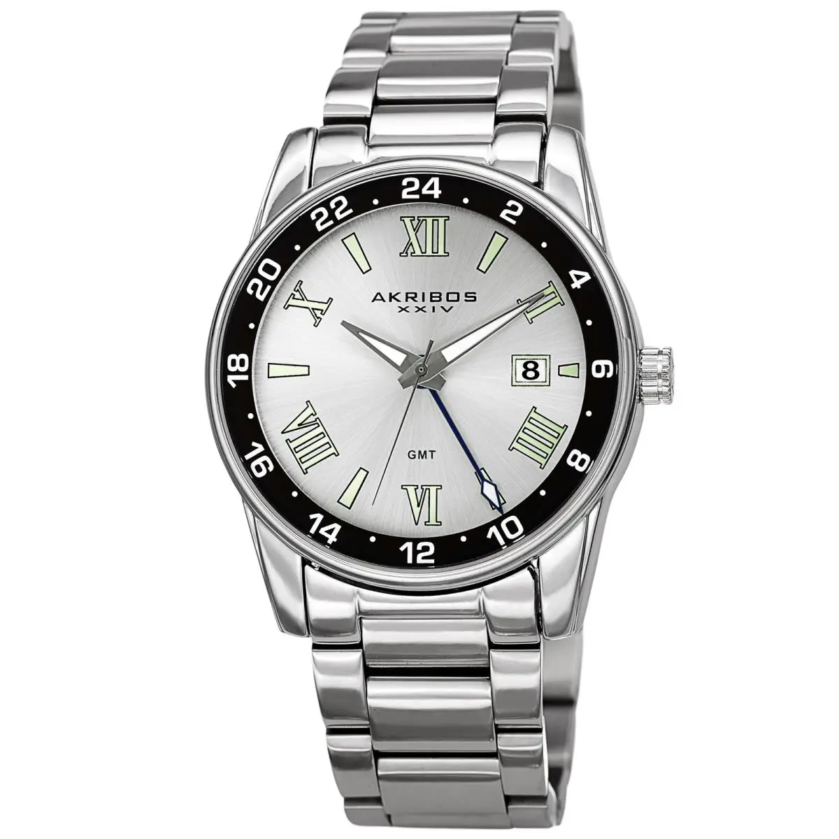 Men`s Akribos Xxiv AK1055 Quartz Multifunction Stainless Steel Bracelet Watch Silver Tone by Akribos XXIV