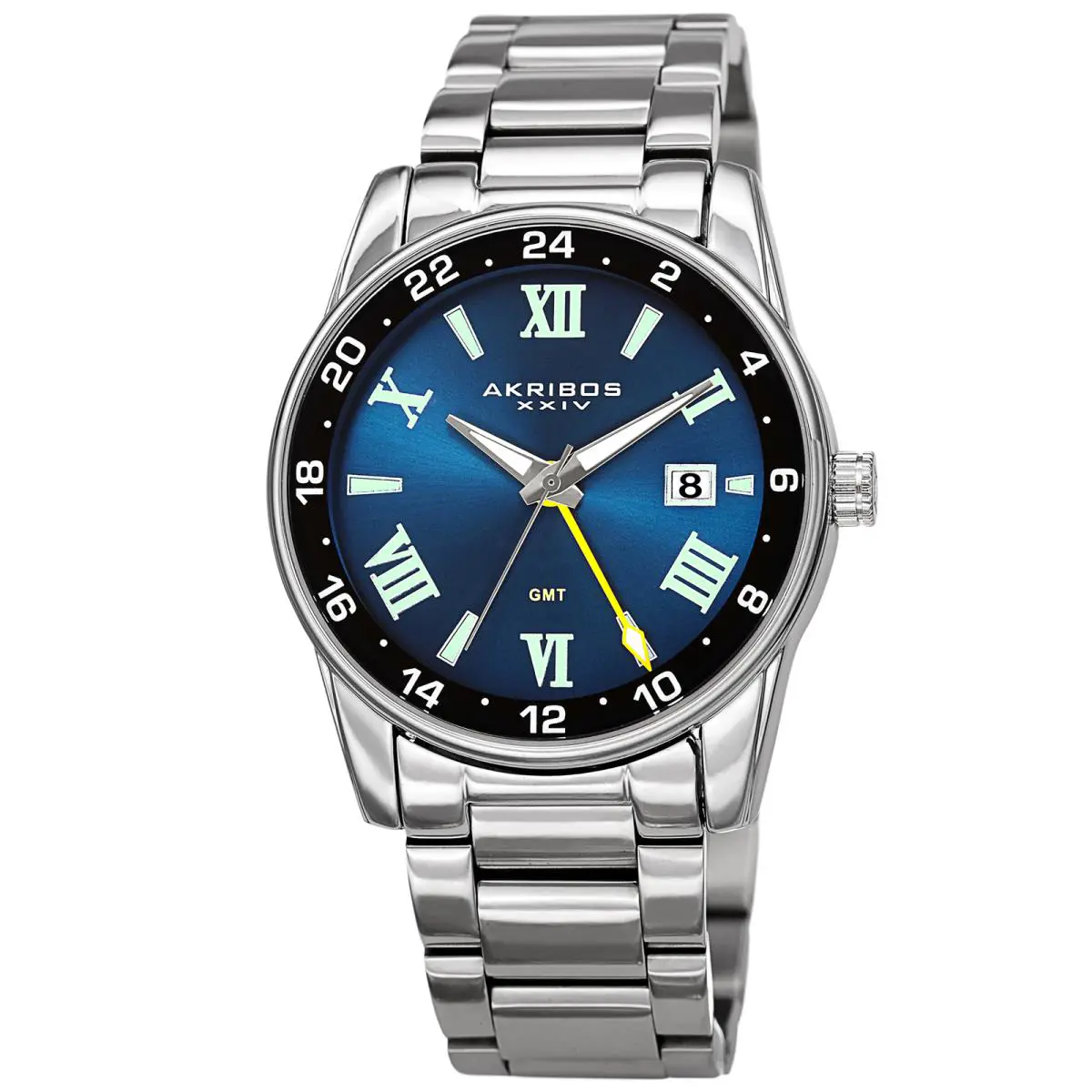 Men`s Akribos Xxiv AK1055 Quartz Multifunction Stainless Steel Bracelet Watch Silver with Blue Accents by Akribos XXIV