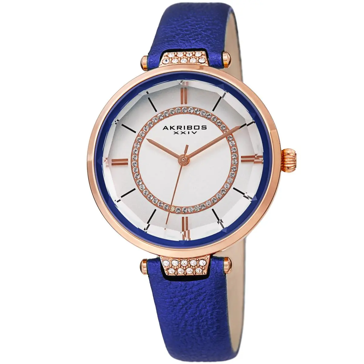Akribos Xxiv Women`s AK1116 Swarovski Faceted Crystal Lens Leather Strap Watch Blue by Akribos XXIV