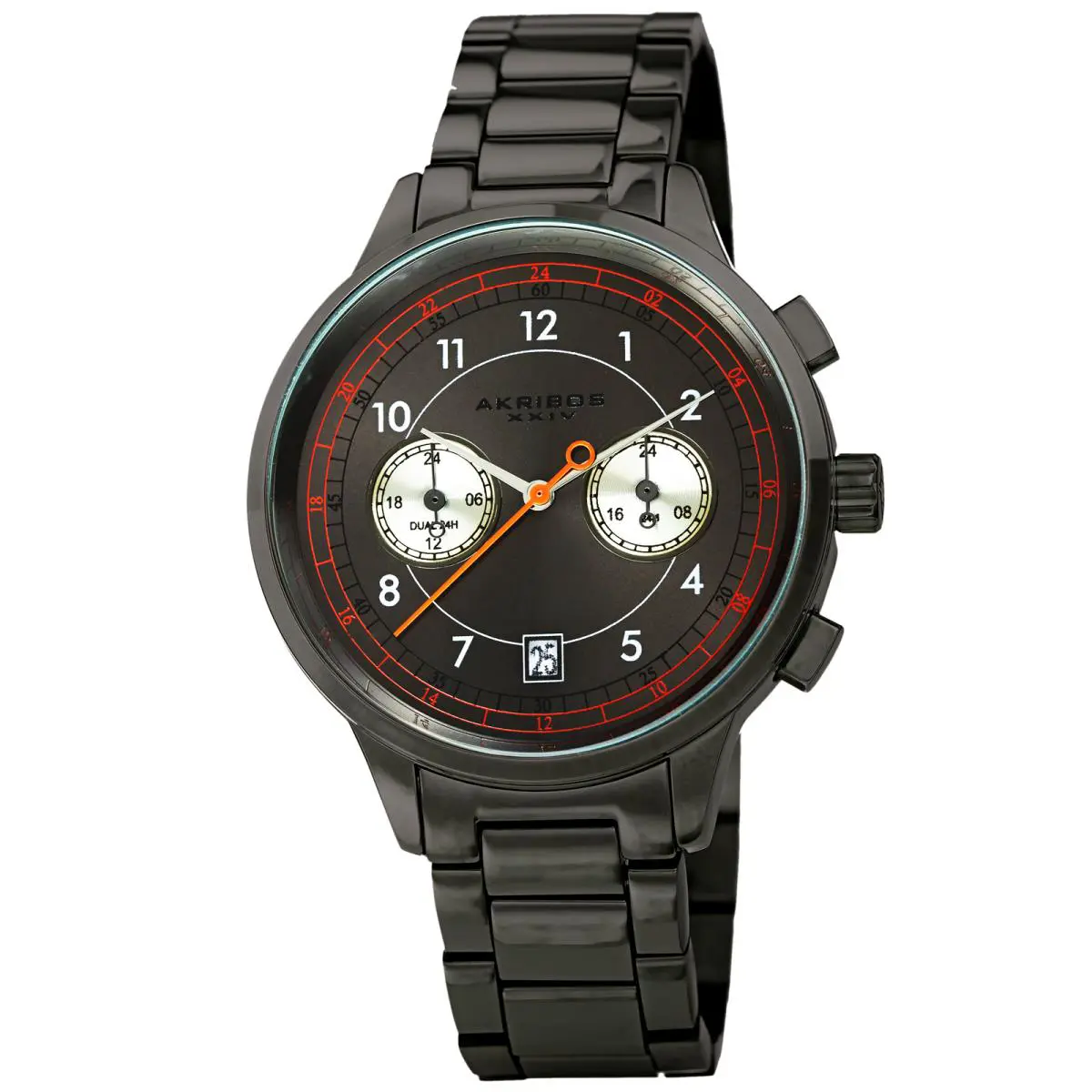Men`s Akribos Xxiv AK1071 Chronograph Dual Time Stainless Steel Bracelet Watch Gunmetal by Akribos XXIV