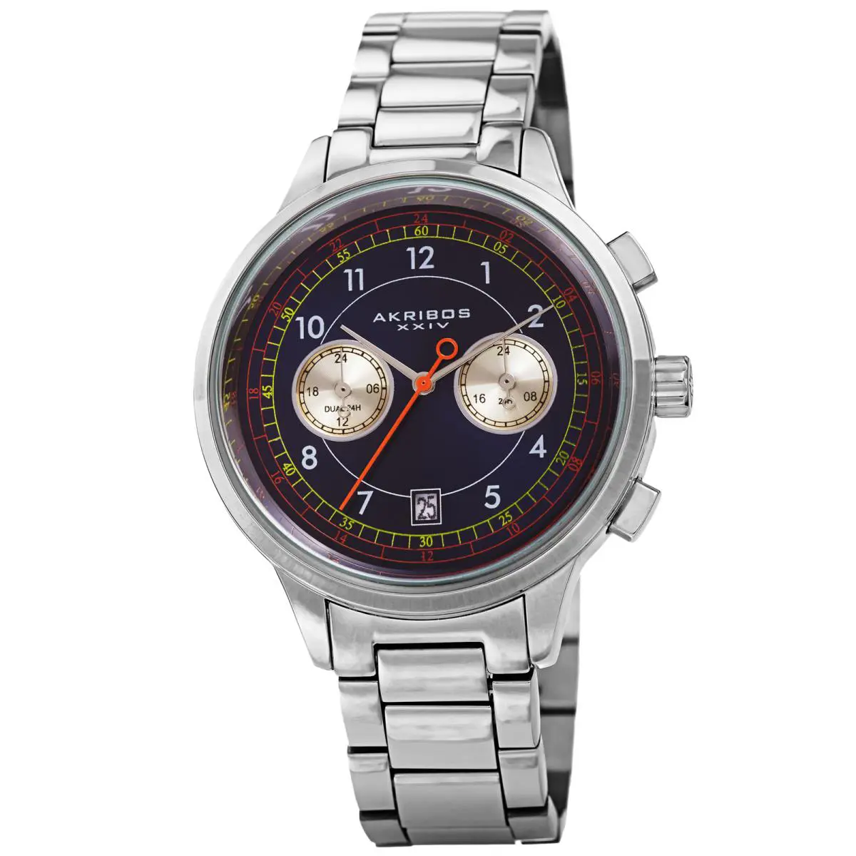 Men`s Akribos Xxiv AK1071 Chronograph Dual Time Stainless Steel Bracelet Watch Silver and Blue by Akribos XXIV