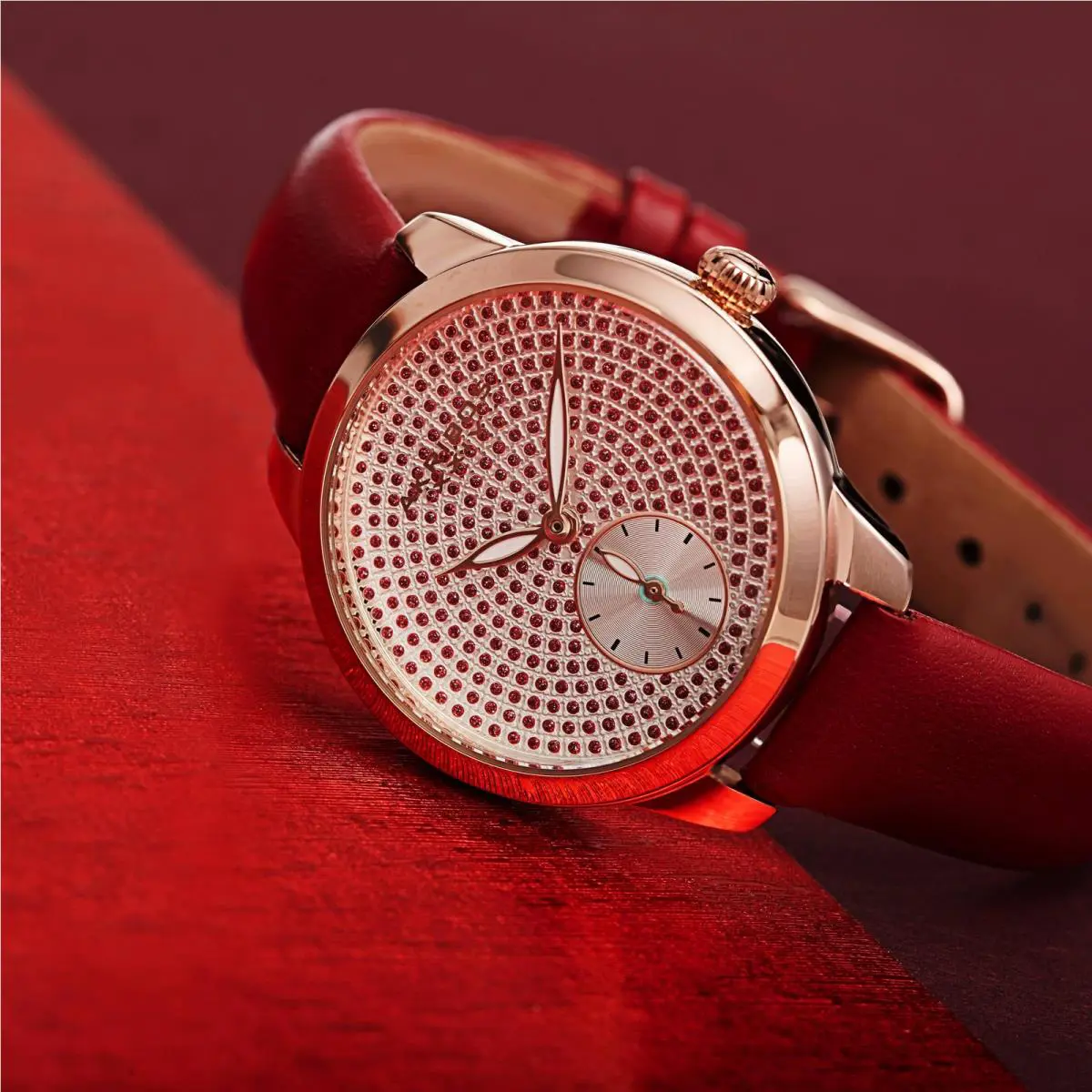 Women`s Akribos Xxiv AK1089 Sub-second Crystal Diamond Glitter Leather Watch Red by Akribos XXIV