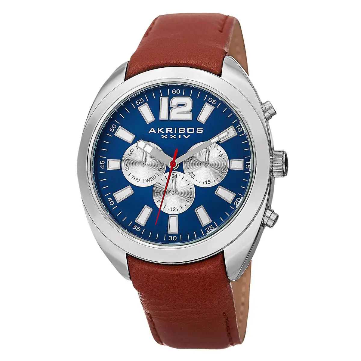 Men`s Akribos Xxiv AK777 Multifunction Day Date Subdial Leather Strap Watch Blue Dial by Akribos XXIV
