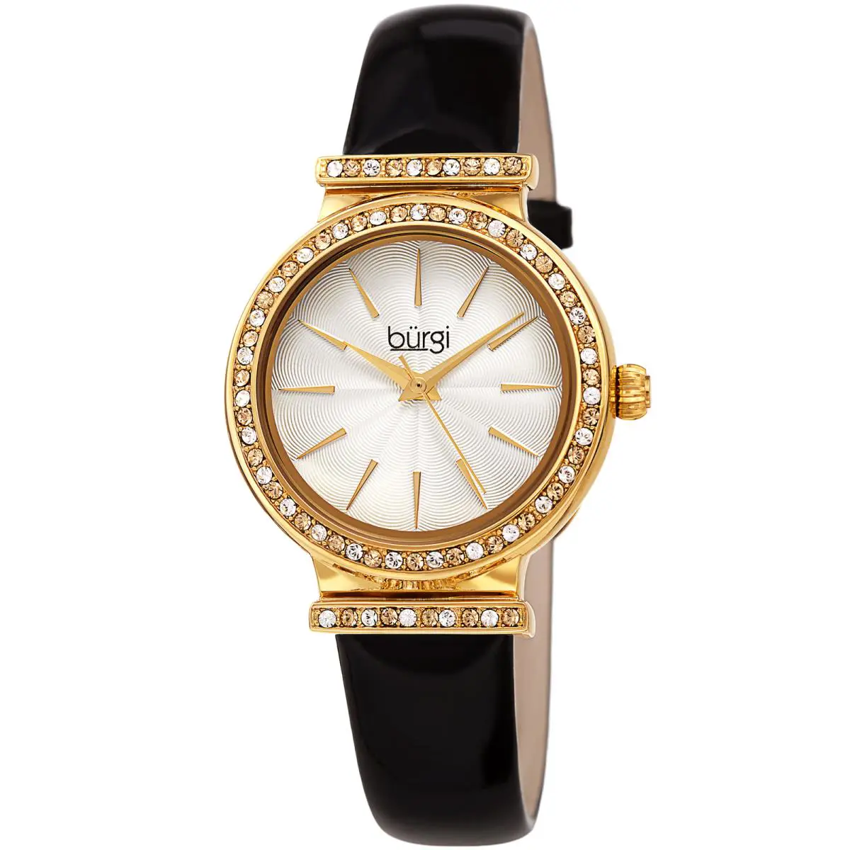 Akribos Xxiv Women`s Burgi BUR243 Swarovski Crystal Guilloche Dial Patent Leather Strap Watch Jet Black by Akribos XXIV