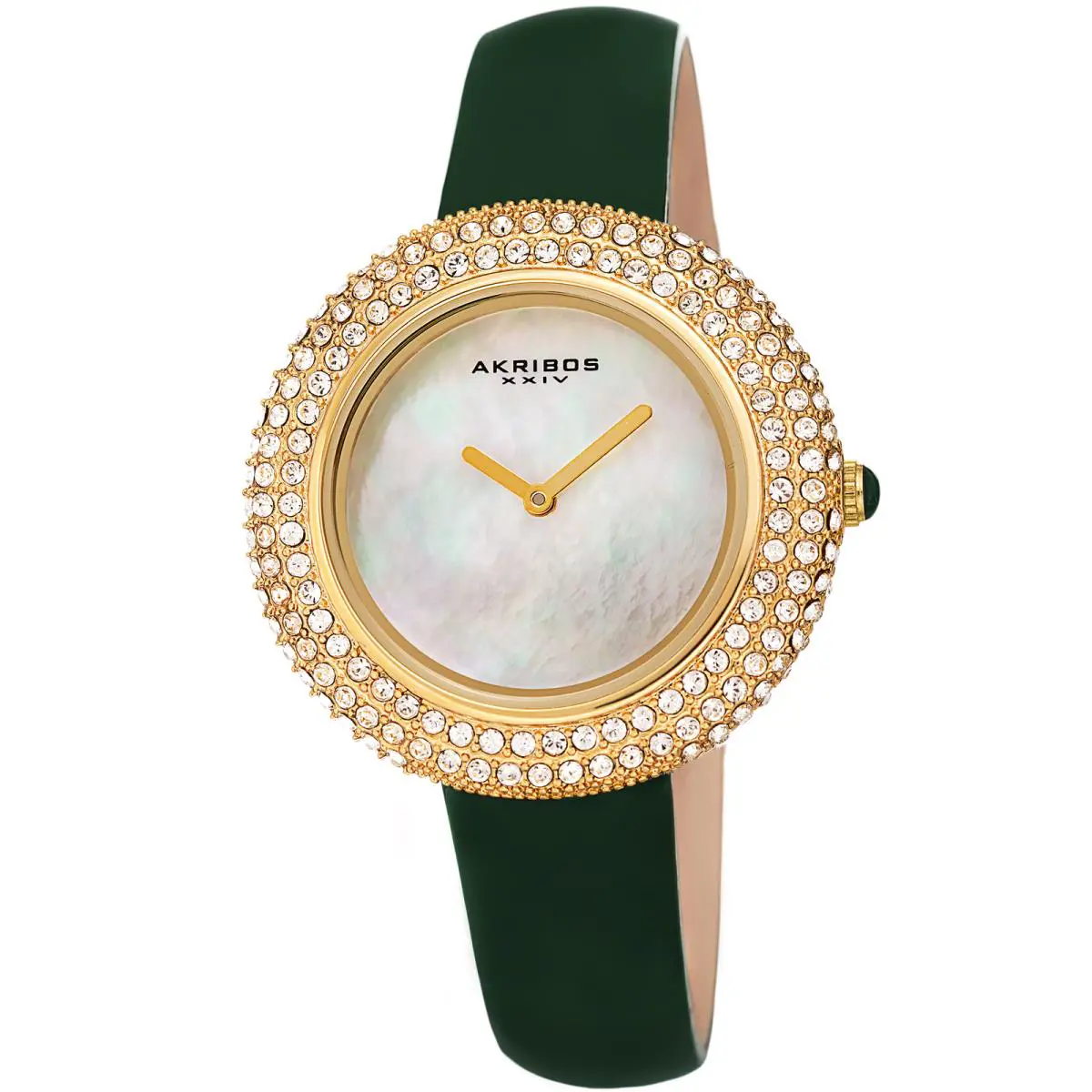 Women`s Akribos Xxiv Swarovski Crystal Mother of Pearl Dial Leather Strap Watch Hunter Green by Akribos XXIV