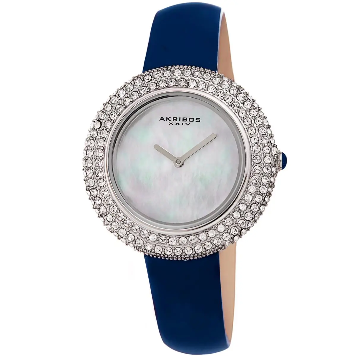 Women`s Akribos Xxiv Swarovski Crystal Mother of Pearl Dial Leather Strap Watch Rotal Blue by Akribos XXIV