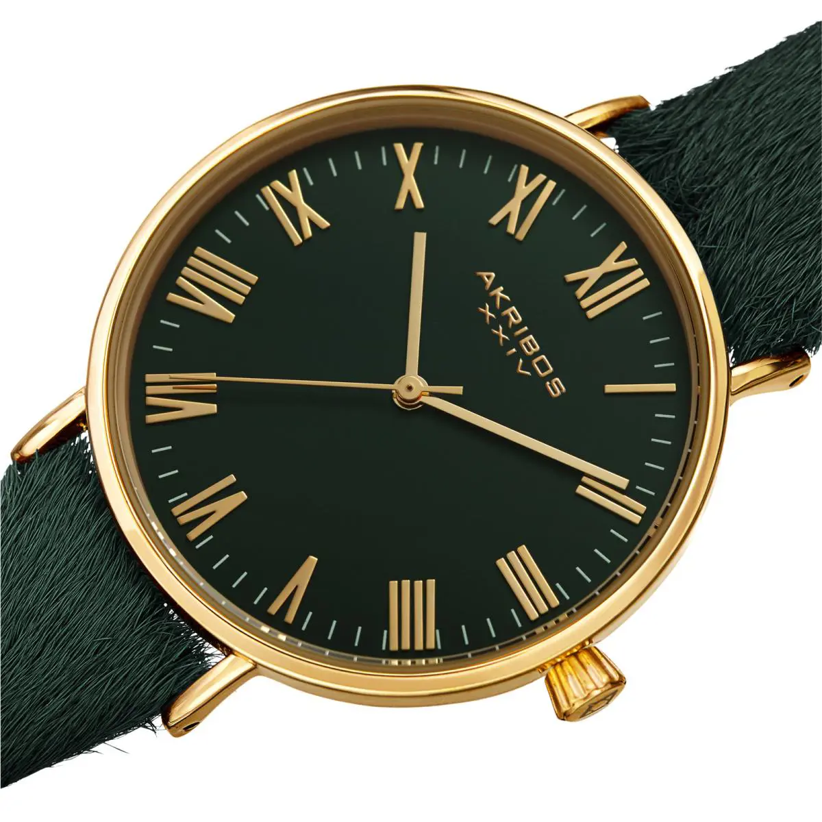 Women`s Akribos Xxiv AK1081 Smart Design Cavallino Pony Hair Leather Watch Green by Akribos XXIV