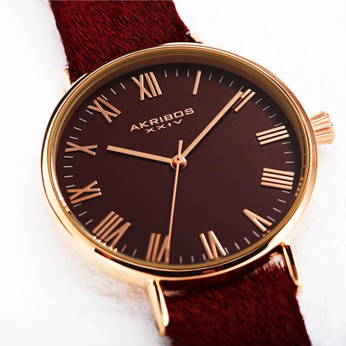 Women`s Akribos Xxiv AK1081 Smart Design Cavallino Pony Hair Leather Watch Red by Akribos XXIV