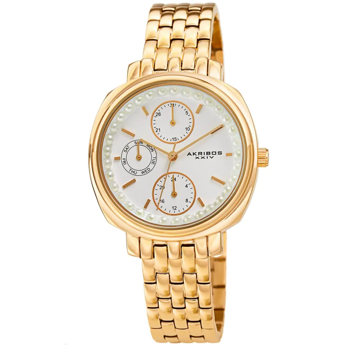 Akribos Xxiv Women`s AK1114 Pearl Day of Week Calendar Link Bracelet Watch Gold Tone by Akribos XXIV