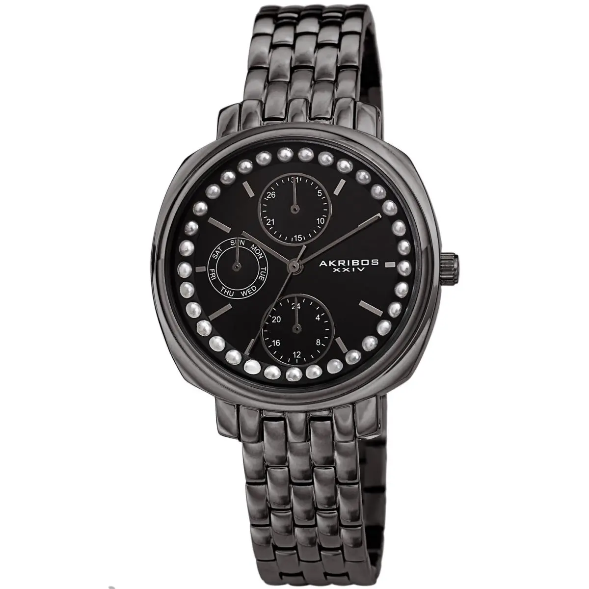 Akribos Xxiv Women`s AK1114 Pearl Day of Week Calendar Link Bracelet Watch Gunmetal by Akribos XXIV