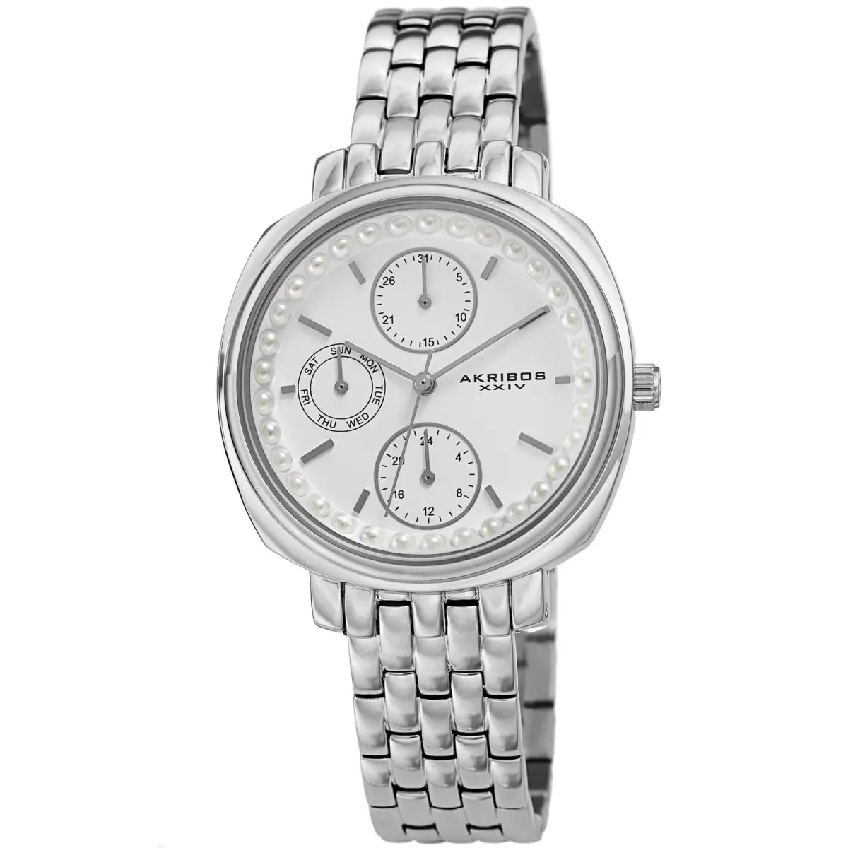Akribos Xxiv Women`s AK1114 Pearl Day of Week Calendar Link Bracelet Watch Silver Tone by Akribos XXIV