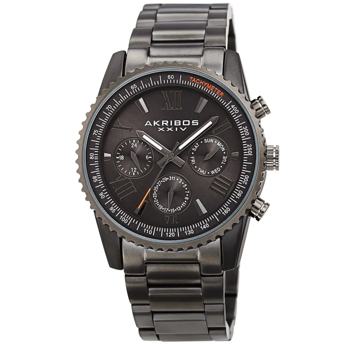 Men`s Akribos Xxiv AK1099 Multifunction Luminous Hands Link Bracelet Watch Gray by Akribos XXIV