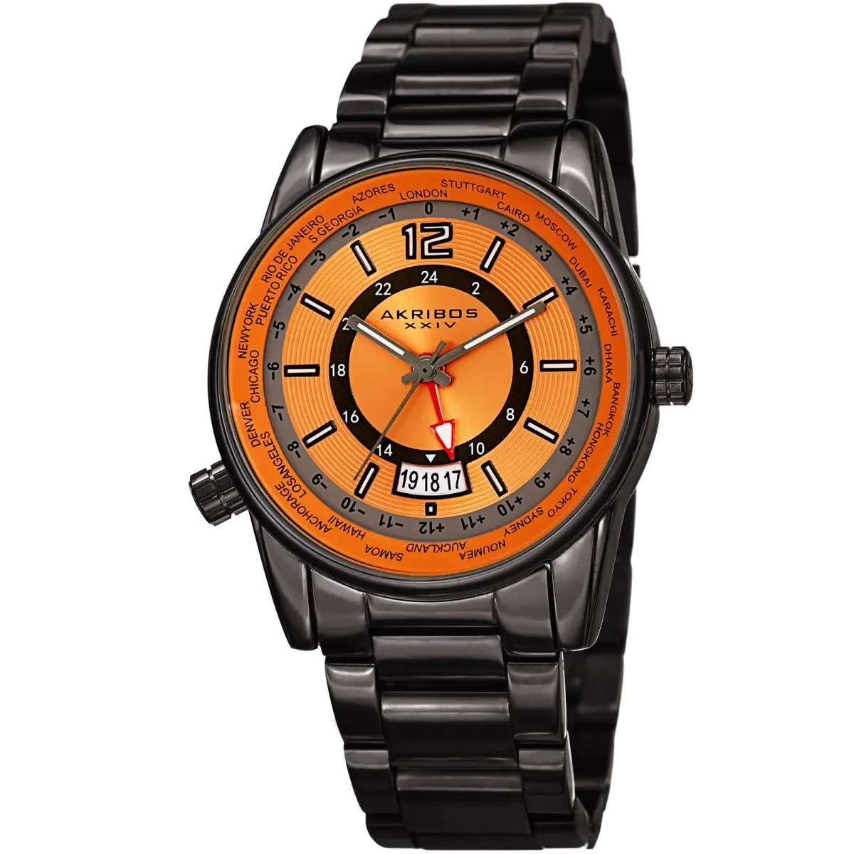 Men`s Akribos Xxiv AK1021 Quartz Gmt Multifunction Stainless Steel Bracelet wa Gunmetal Grey by Akribos XXIV