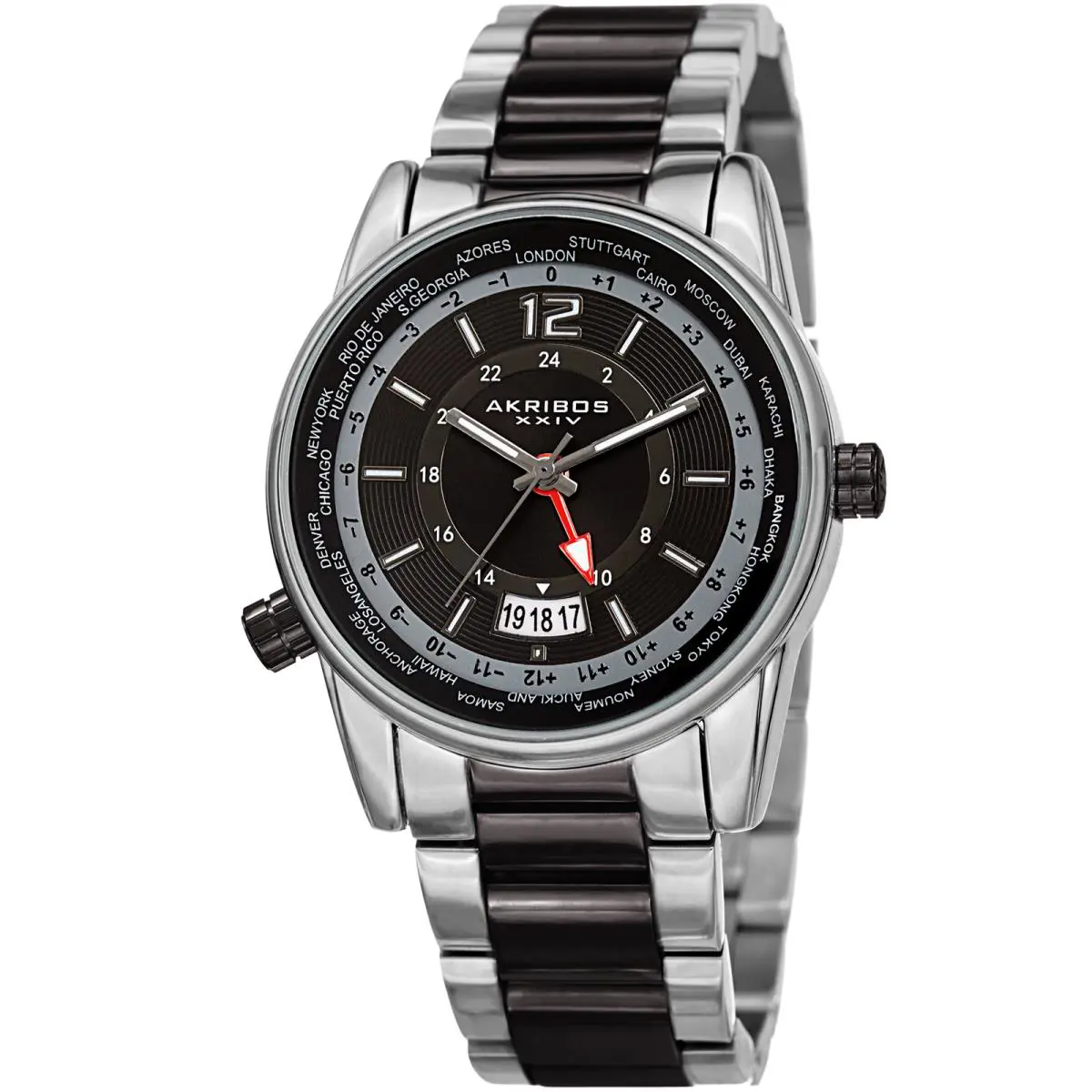 Men`s Akribos Xxiv AK1021 Quartz Gmt Multifunction Stainless Steel Bracelet wa Two-Tone by Akribos XXIV