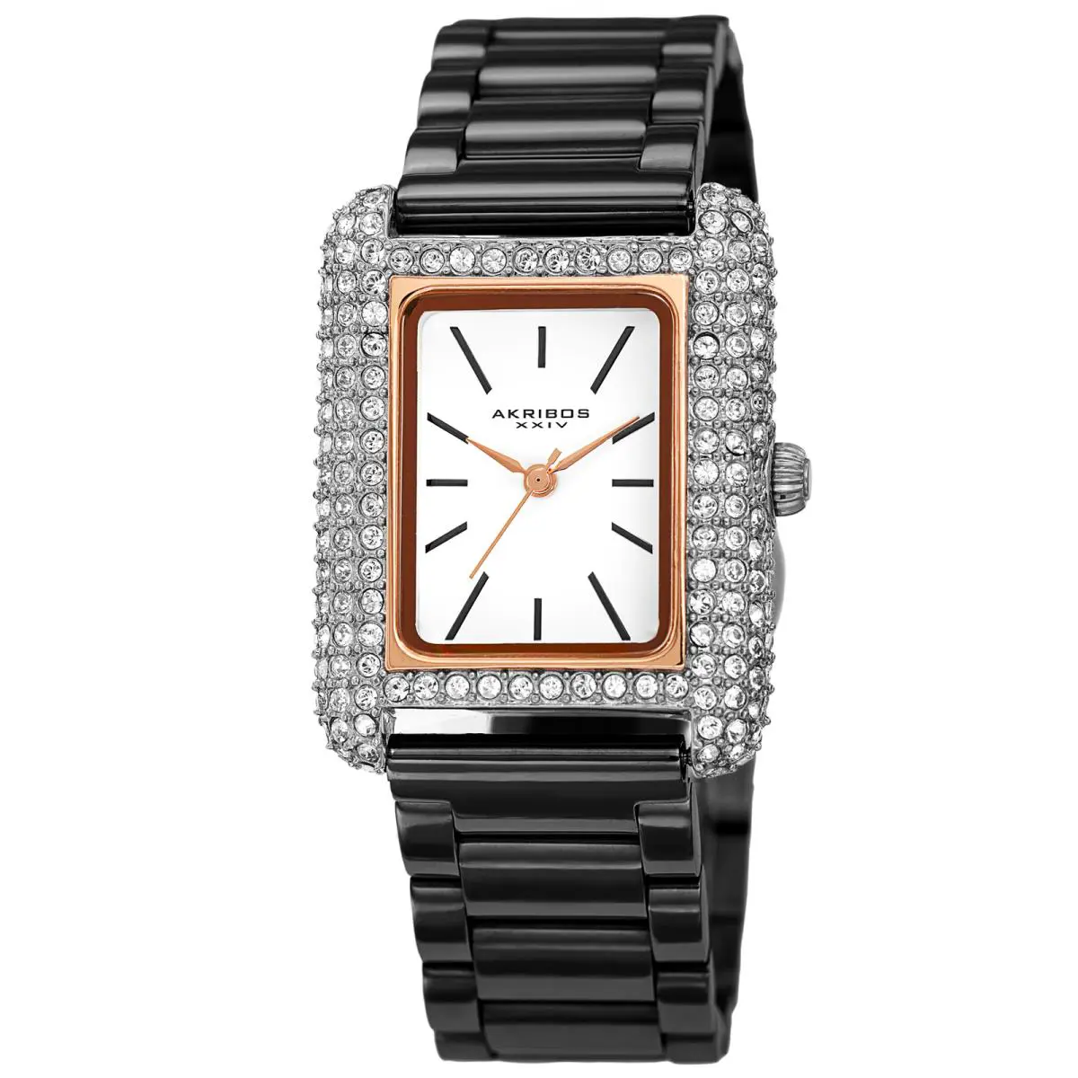 Akribos Xxiv Women`s AK1108 Quartz Rectangle Swarovski Link Bracelet Watch Black by Akribos XXIV