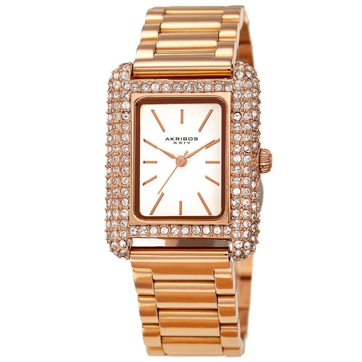 Akribos Xxiv Women`s AK1108 Quartz Rectangle Swarovski Link Bracelet Watch Rose Gold Tone by Akribos XXIV