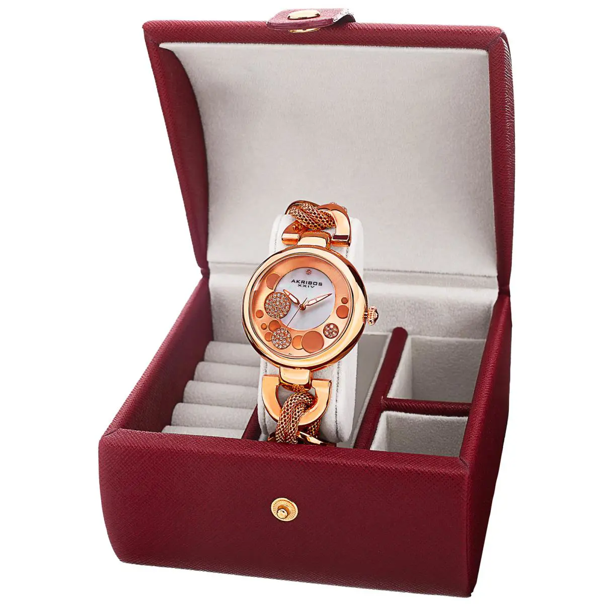 Women`s Akribos Xxiv AK895 Diamond Twist Chain Watch Jewelry Gift Box Set Rose Gold by Akribos XXIV