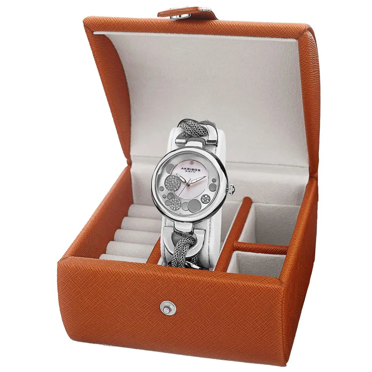 Women`s Akribos Xxiv AK895 Diamond Twist Chain Watch Jewelry Gift Box Set Silver by Akribos XXIV
