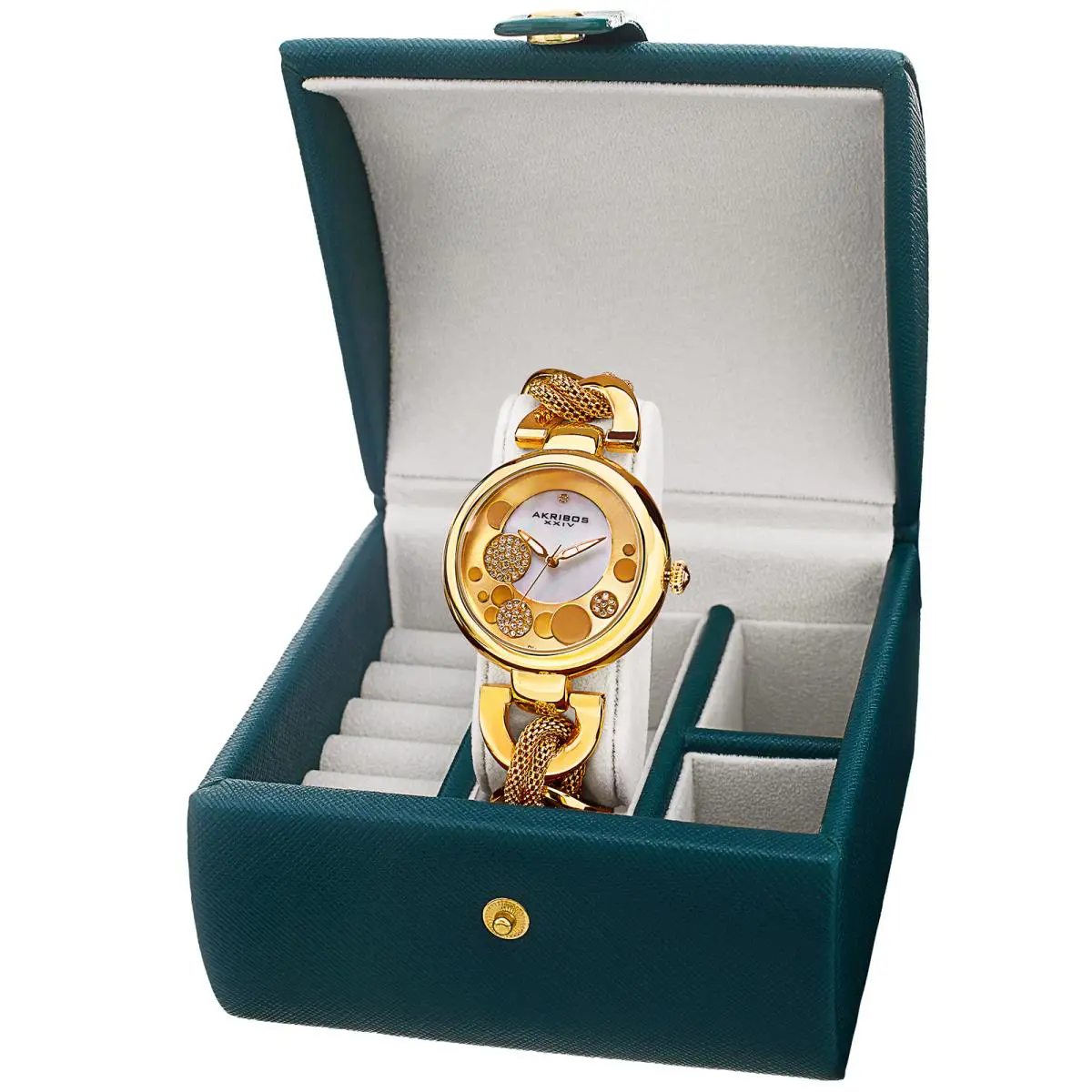 Women`s Akribos Xxiv AK895 Diamond Twist Chain Watch Jewelry Gift Box Set Yellow Gold by Akribos XXIV