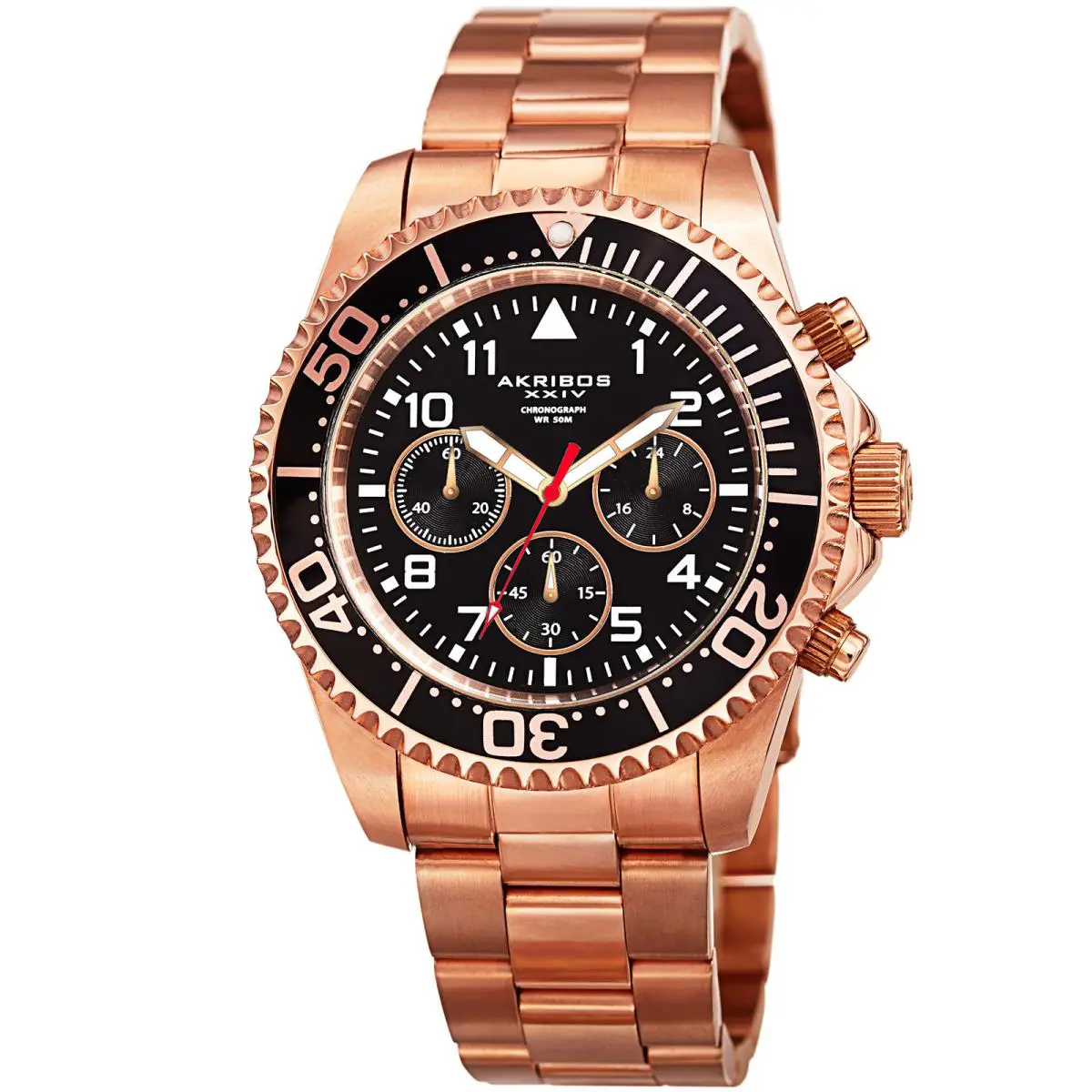 Men`s Akribos Xxiv AK950 Diver Chronograph Stainless Steel Bracelet Watch Golden Rose by Akribos XXIV
