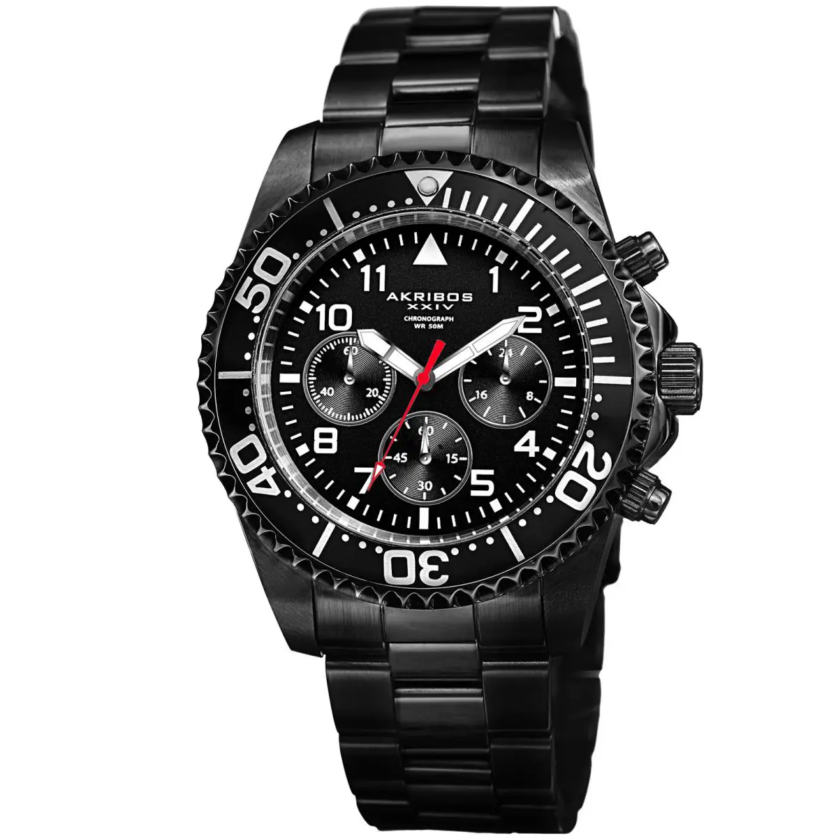 Men`s Akribos Xxiv AK950 Diver Chronograph Stainless Steel Bracelet Watch Jet Black by Akribos XXIV